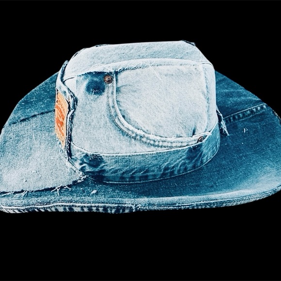 Levi's Light Blue Distressed Denim Cowboy Hat - Picture 3 of 7